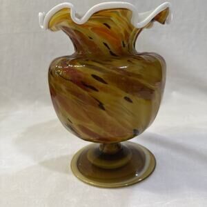 Vtg Art Glass Autumn Orange 9 " Pedestal Vase 1960s MCM